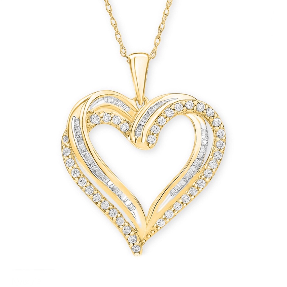 10k yellow gold diamond heart pendant 18” necklace 1/2 ct